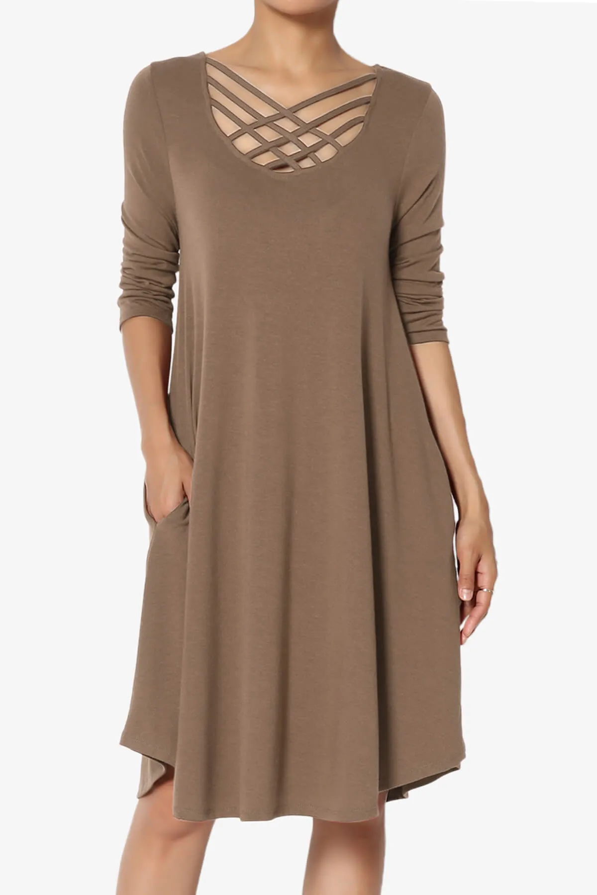 Ariella 3/4 Sleeve Strappy Scoop Neck Dress