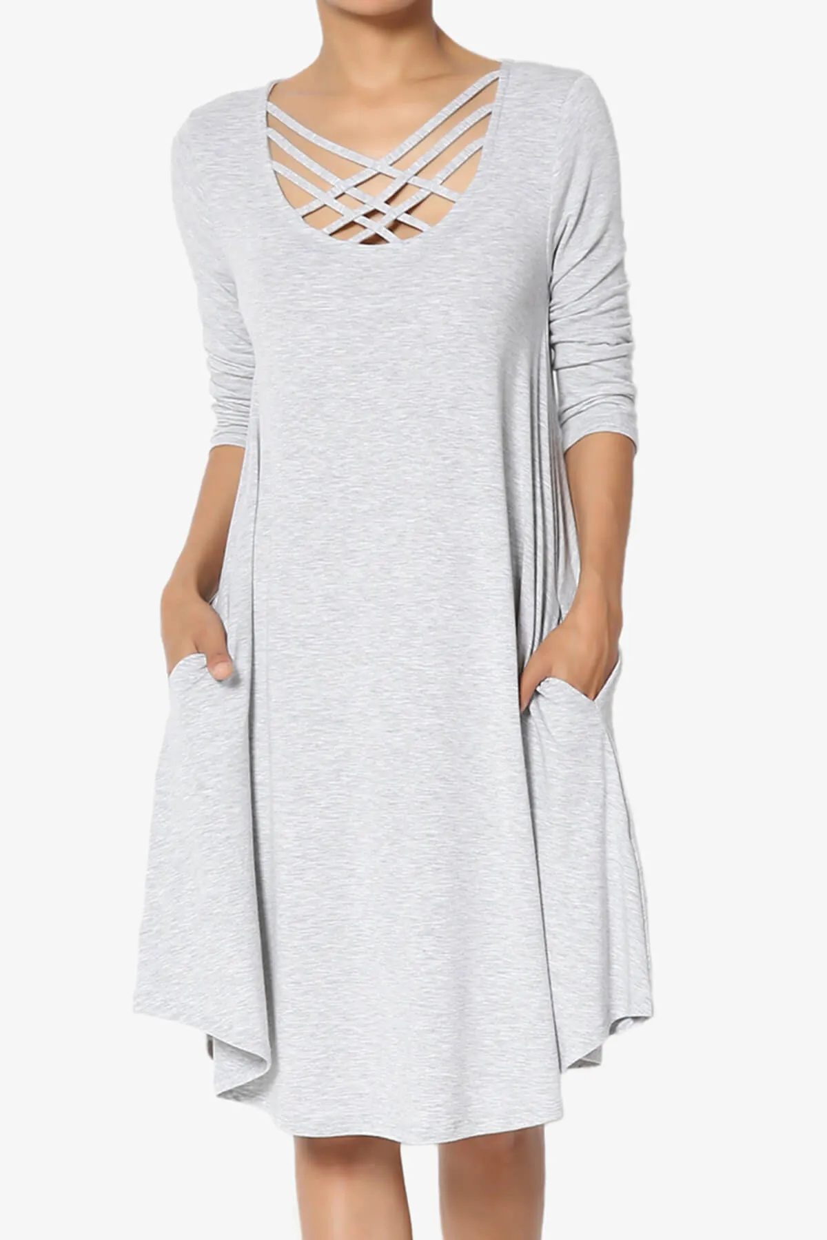 Ariella 3/4 Sleeve Strappy Scoop Neck Dress