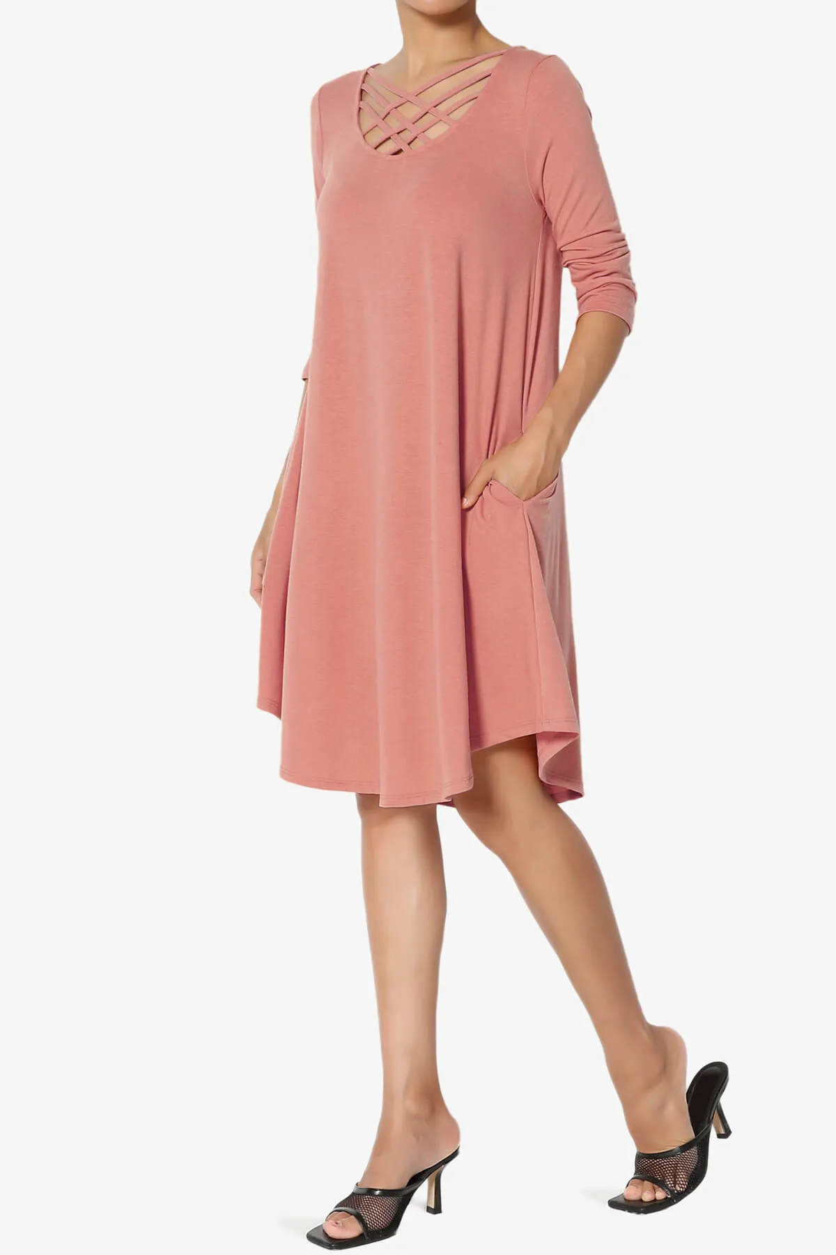 Ariella 3/4 Sleeve Strappy Scoop Neck Dress