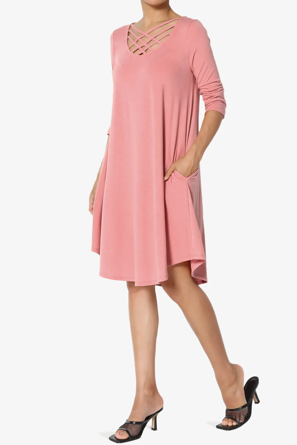 Ariella 3/4 Sleeve Strappy Scoop Neck Dress