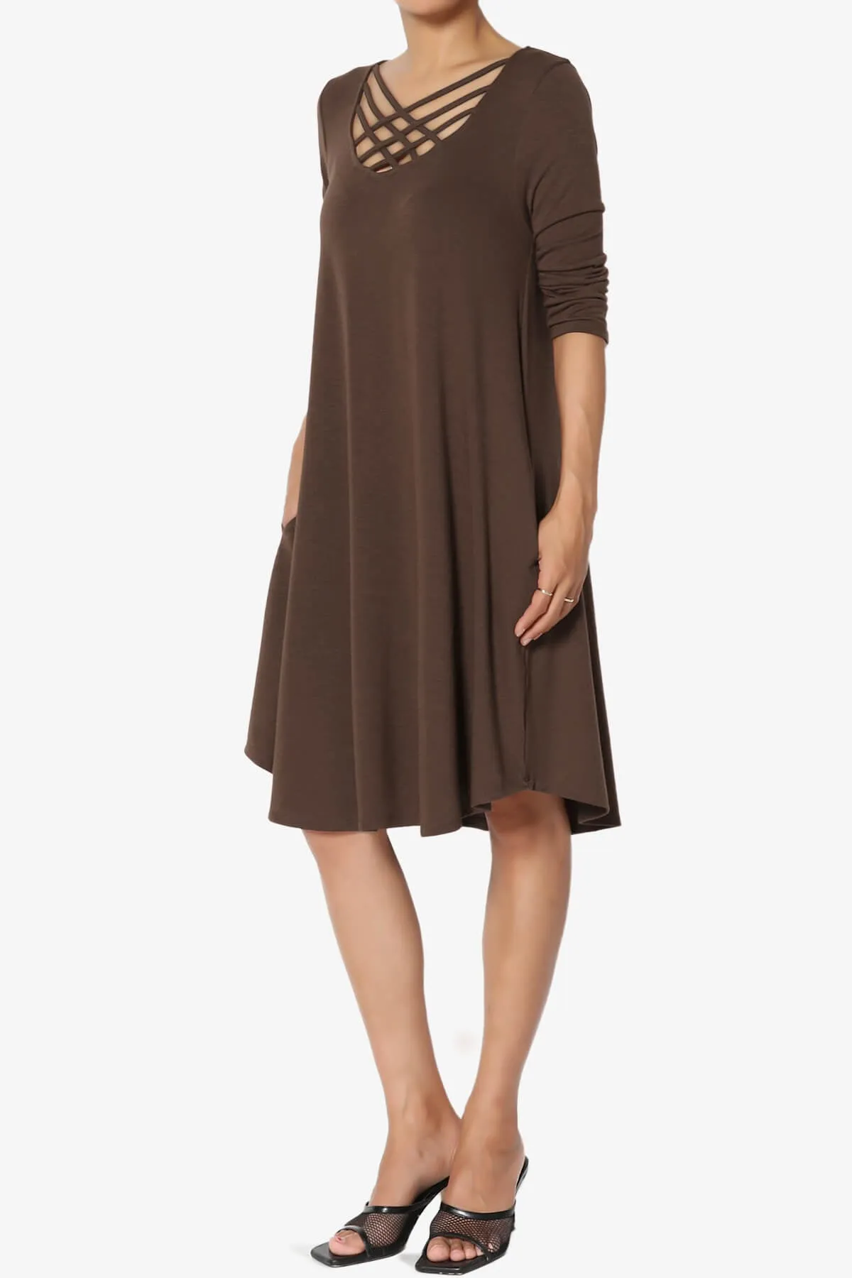 Ariella 3/4 Sleeve Strappy Scoop Neck Dress