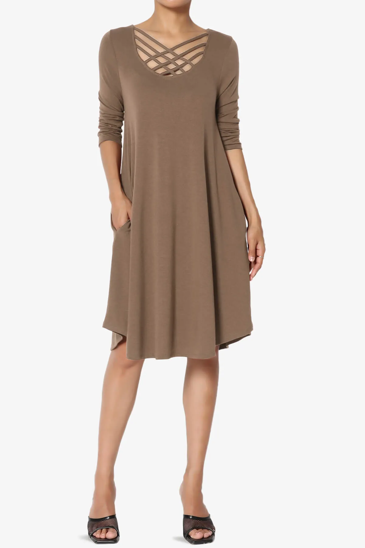 Ariella 3/4 Sleeve Strappy Scoop Neck Dress