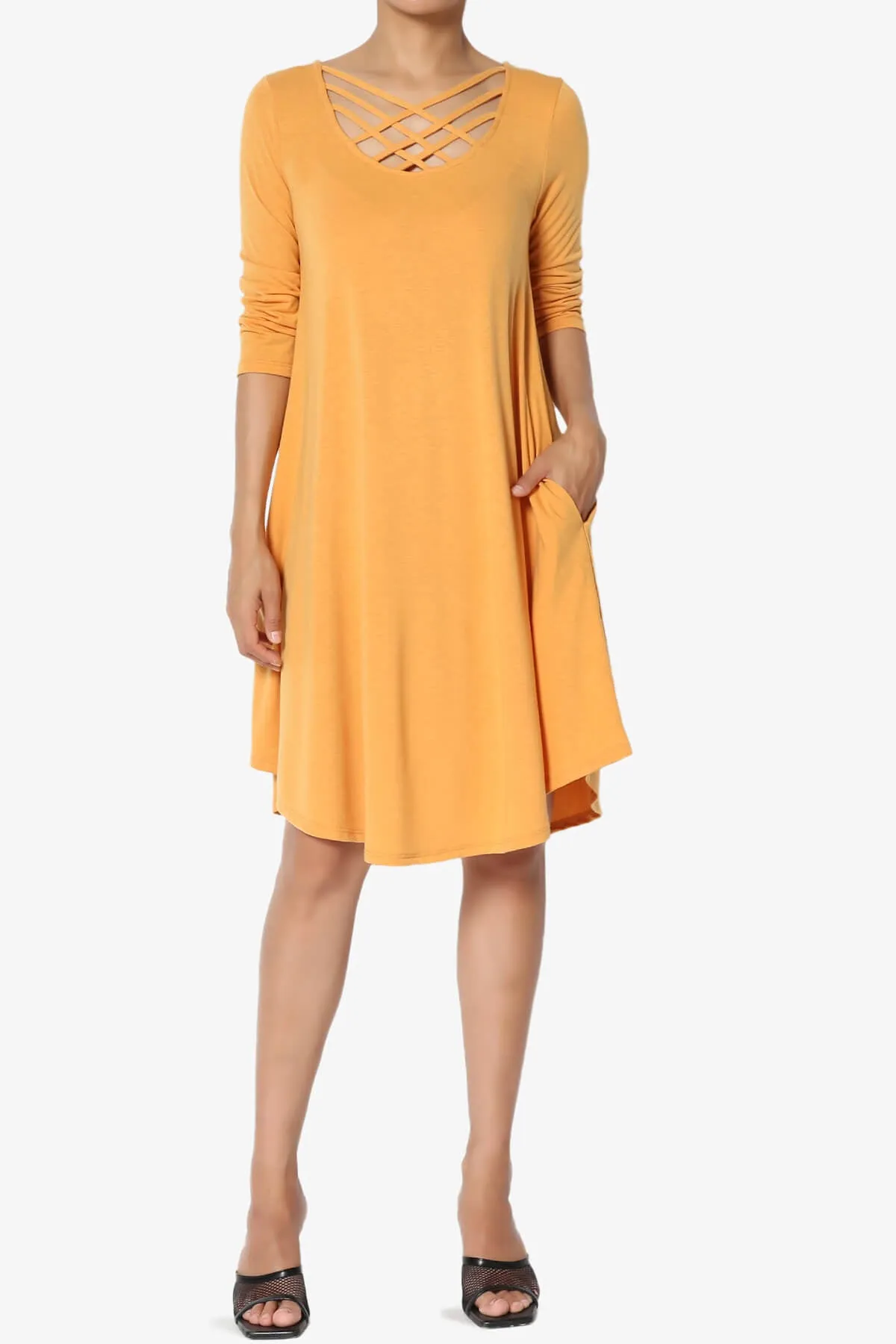 Ariella 3/4 Sleeve Strappy Scoop Neck Dress