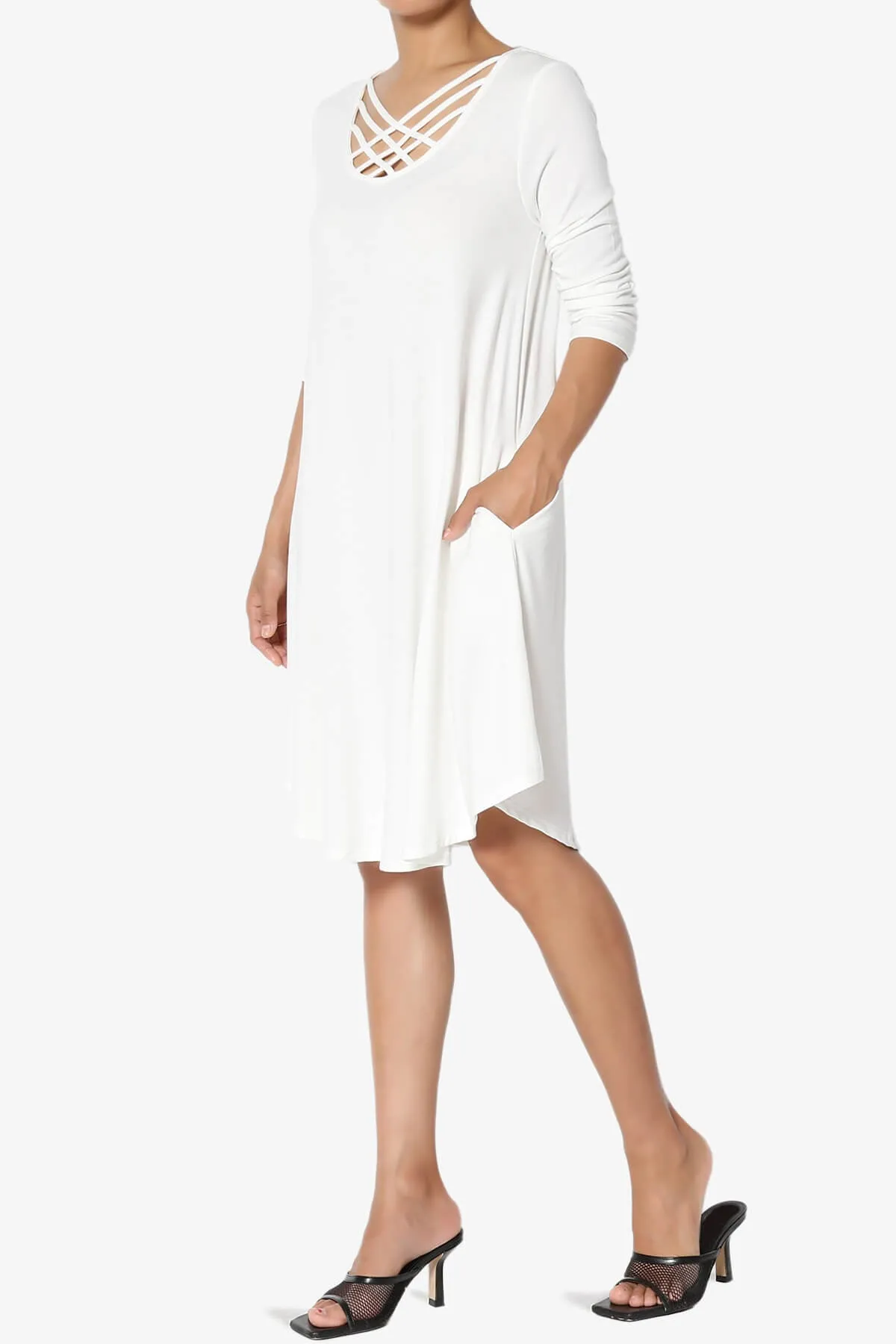 Ariella 3/4 Sleeve Strappy Scoop Neck Dress