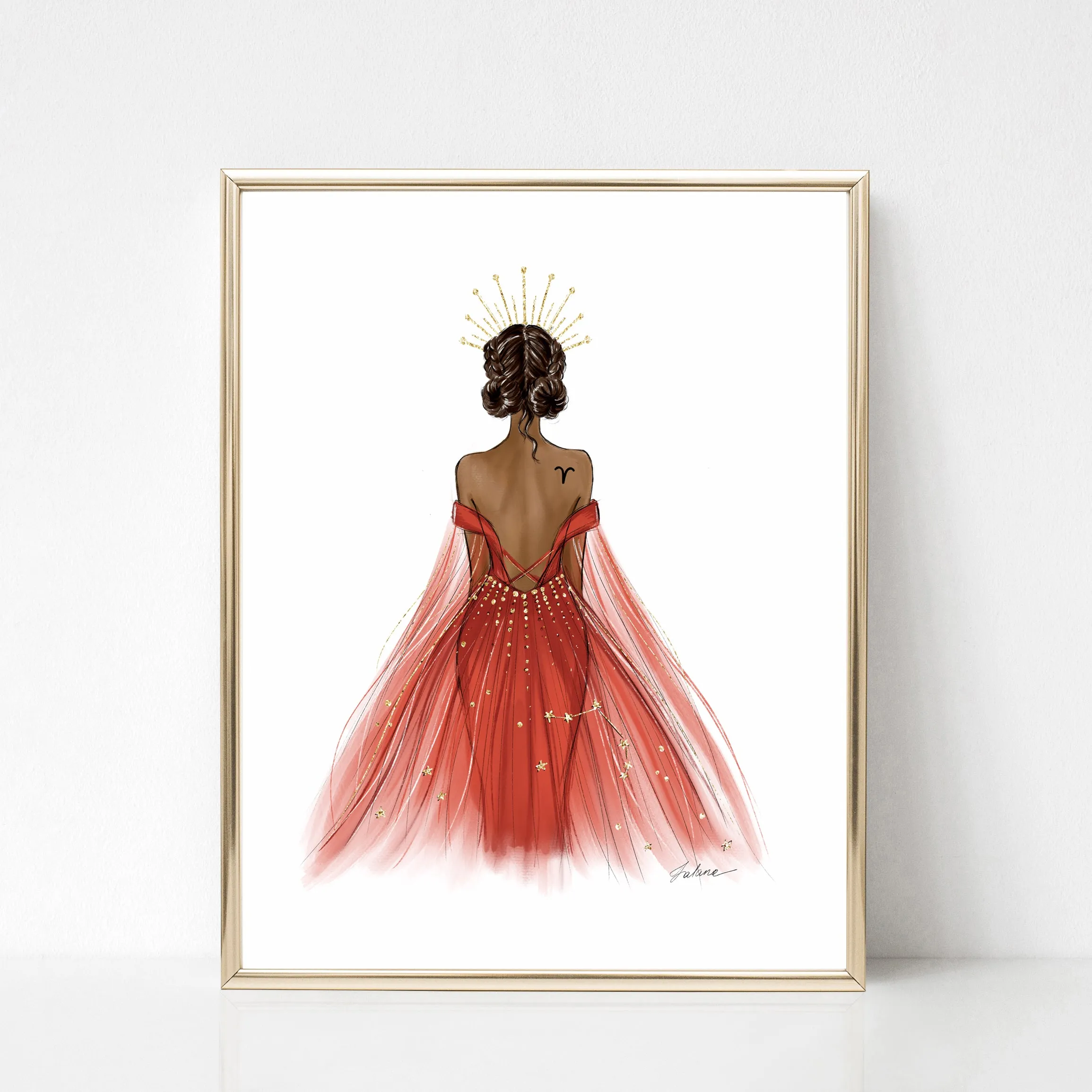 Aries Sign Girl in red dress Zodiac inspired fashion illustration art print