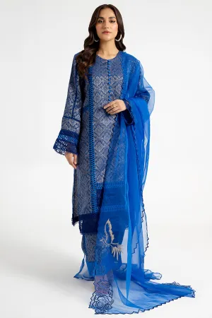 Arif Ashraf - Mavi - Electric Blue - Self Jacquard and Organza - 3 Piece