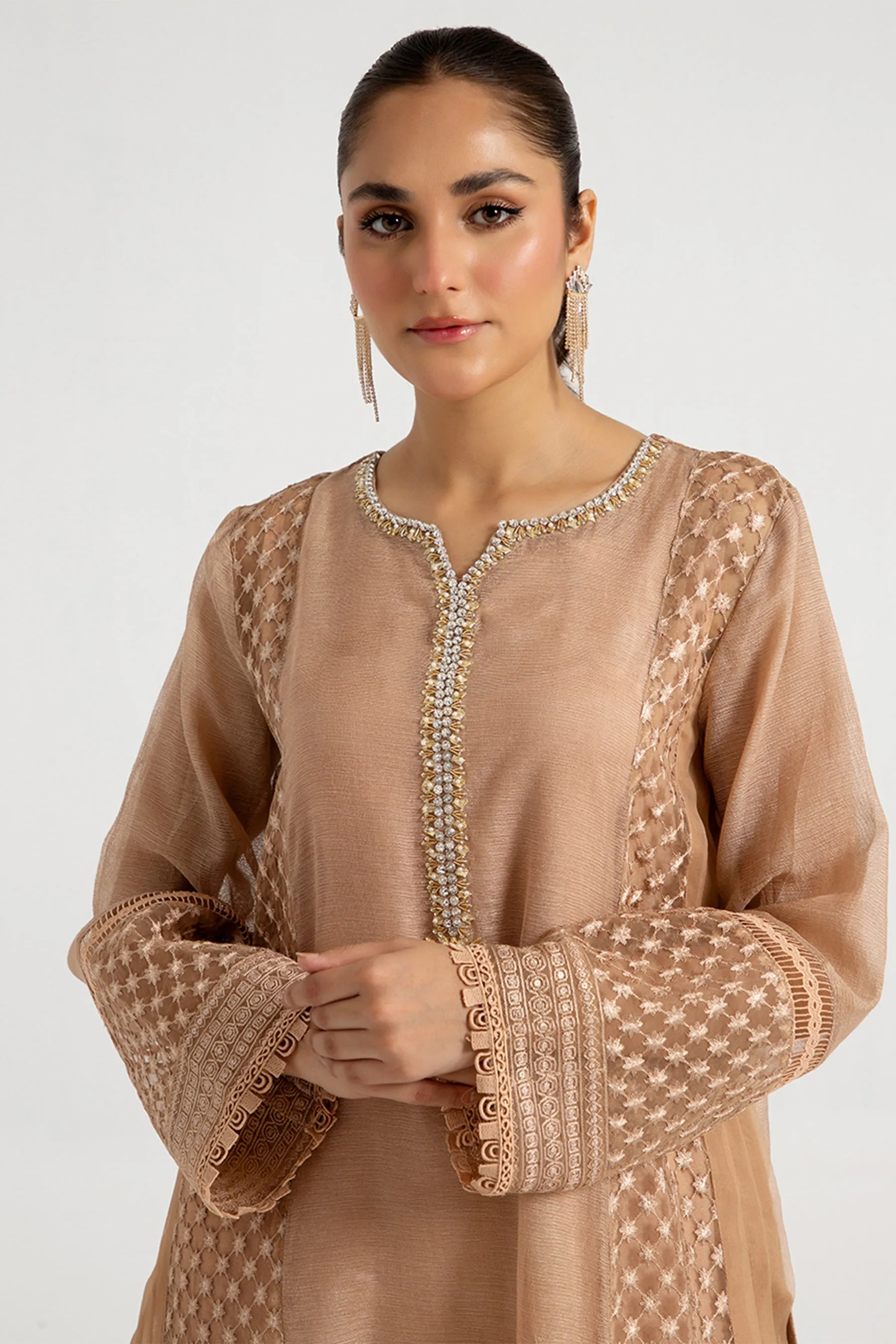 Arif Ashraf - Tan - Beige - Cotton Net and Raw Silk - 3 Piece