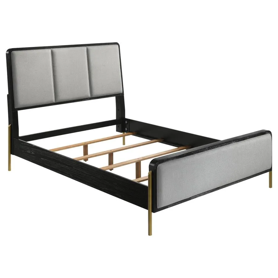 Arini Eastern King Bed With Upholstered Headboard Black And Grey