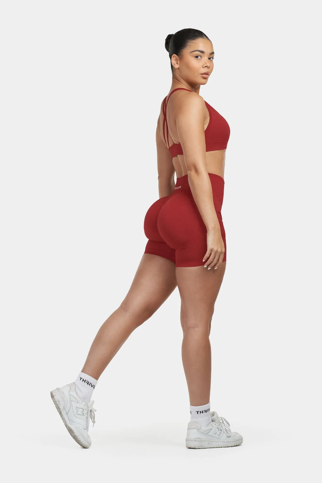 Arise - Seamless Sculpt Ribbed Contour Shorts - Cherry Spice