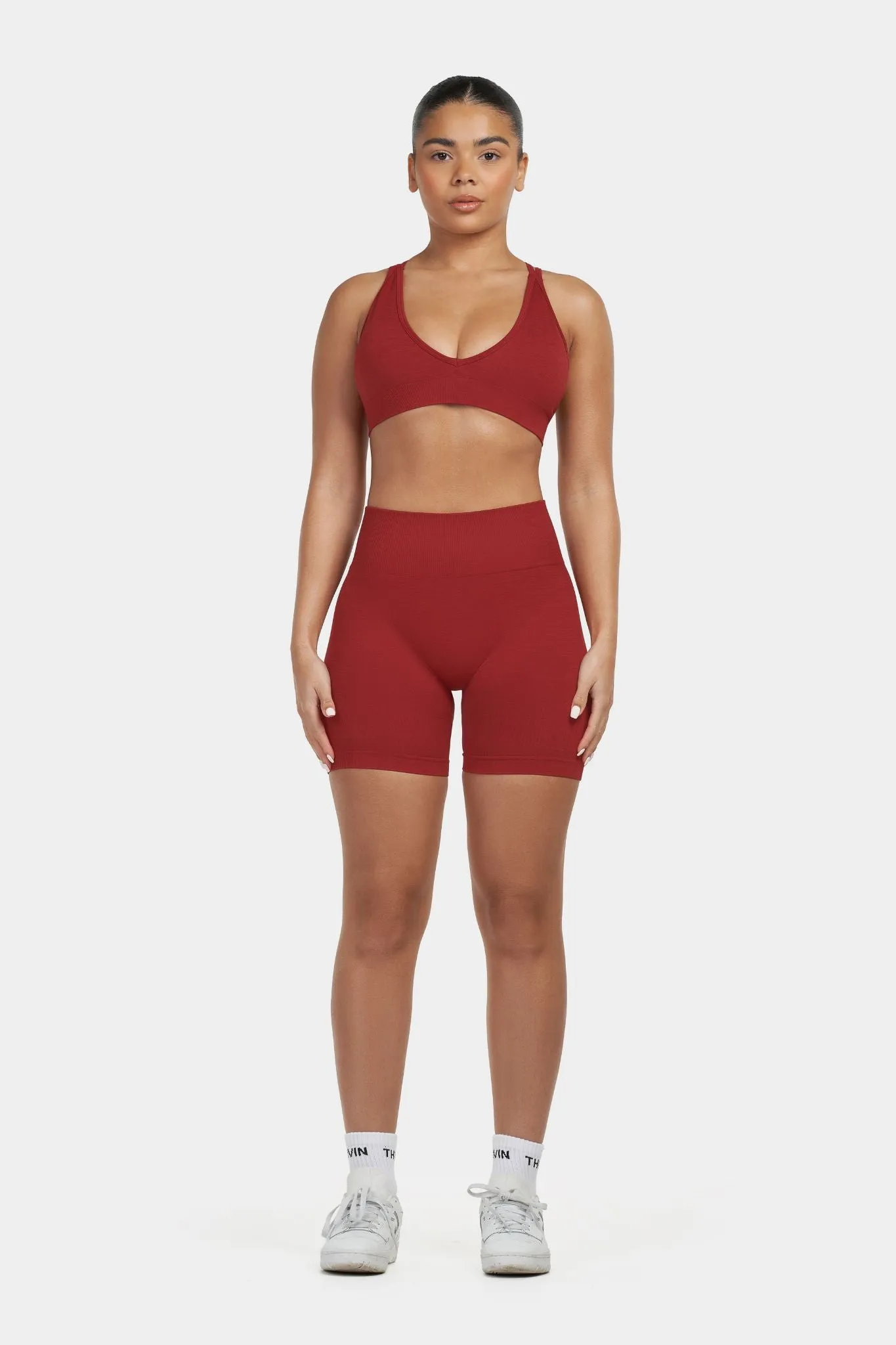 Arise - Seamless Sculpt Ribbed Contour Shorts - Cherry Spice