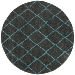 Arizona Shag Gray/Turquoise Round Rug