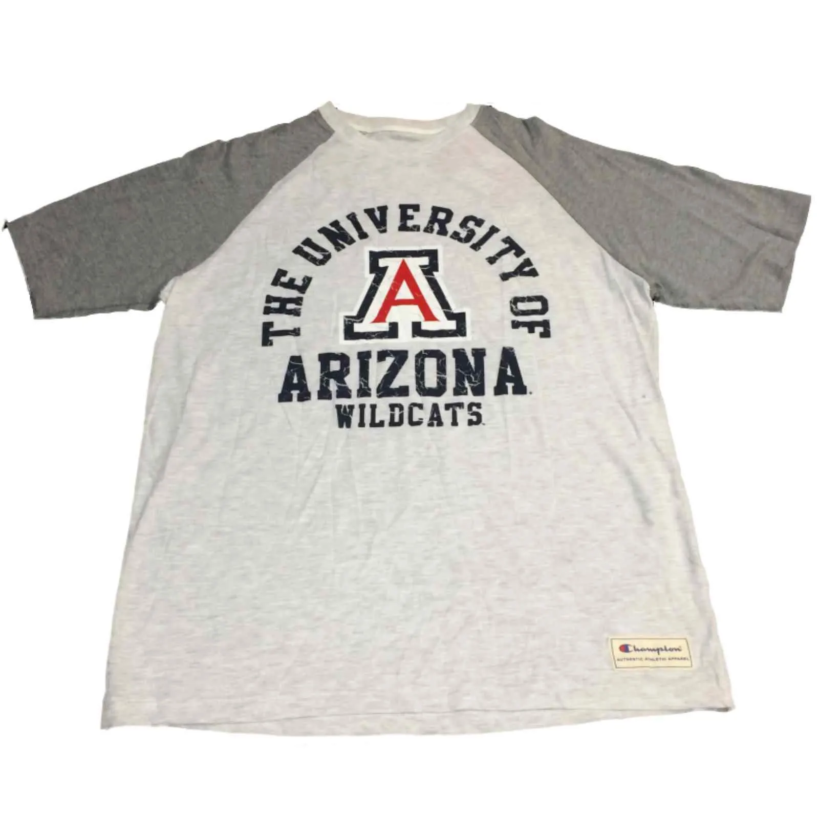 Arizona Wildcats Champion Two-Toned Gray Cracked Logo Crew Neck T-Shirt (L)