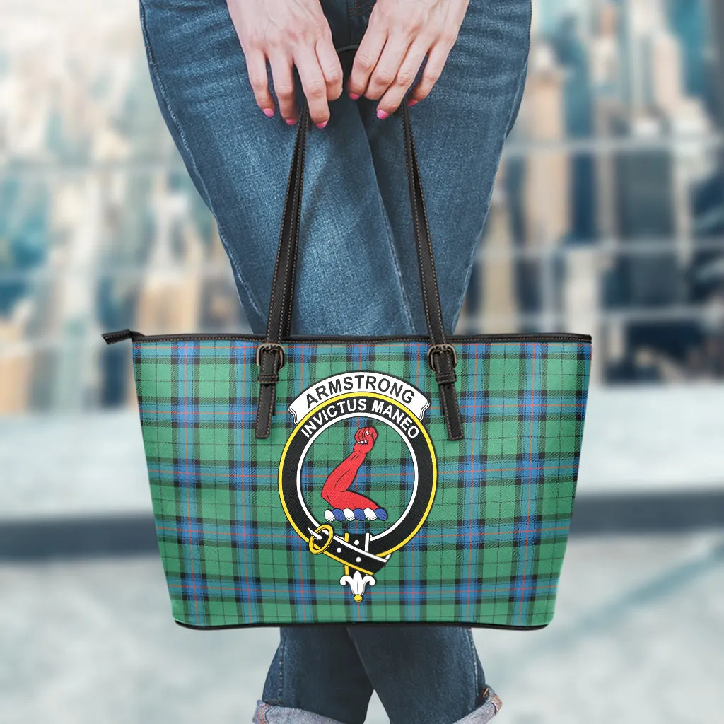 Armstrong Ancient Tartan Leather Tote Bag with Family Crest