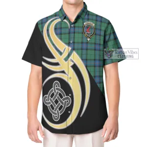 Armstrong Ancient Tartan Short Sleeve Button Shirt with Family Crest and Celtic Symbol Style