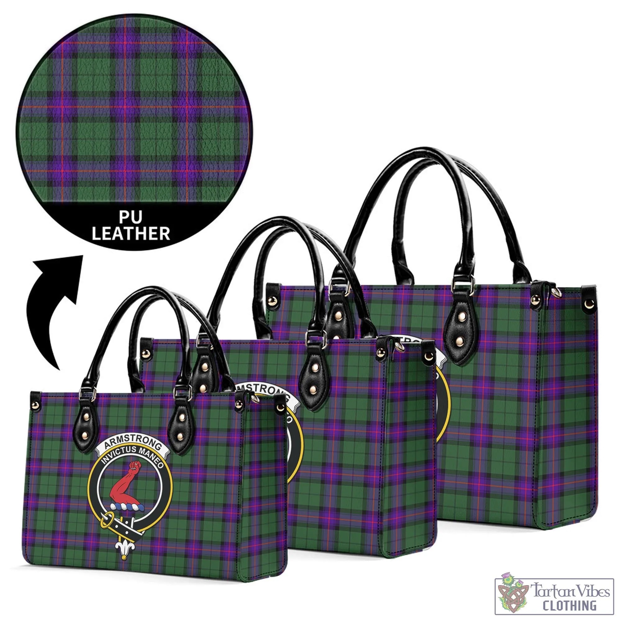 Armstrong Modern Tartan Luxury Leather Handbags with Family Crest