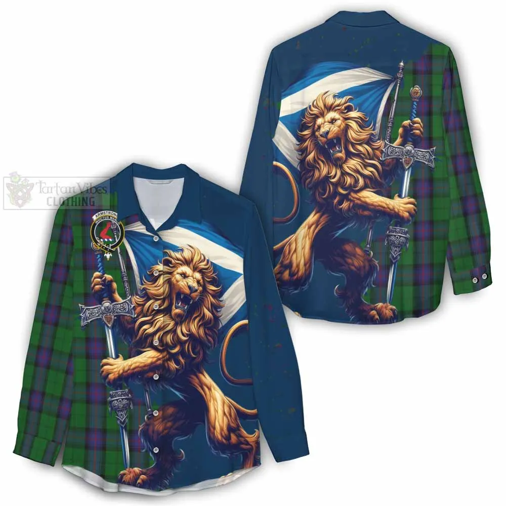 Armstrong Tartan Family Crest Women's Casual Shirt with Scottish Majestic Lion