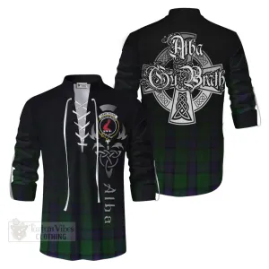 Armstrong Tartan Ghillie Kilt Shirt Featuring Alba Gu Brath Family Crest Celtic Inspired