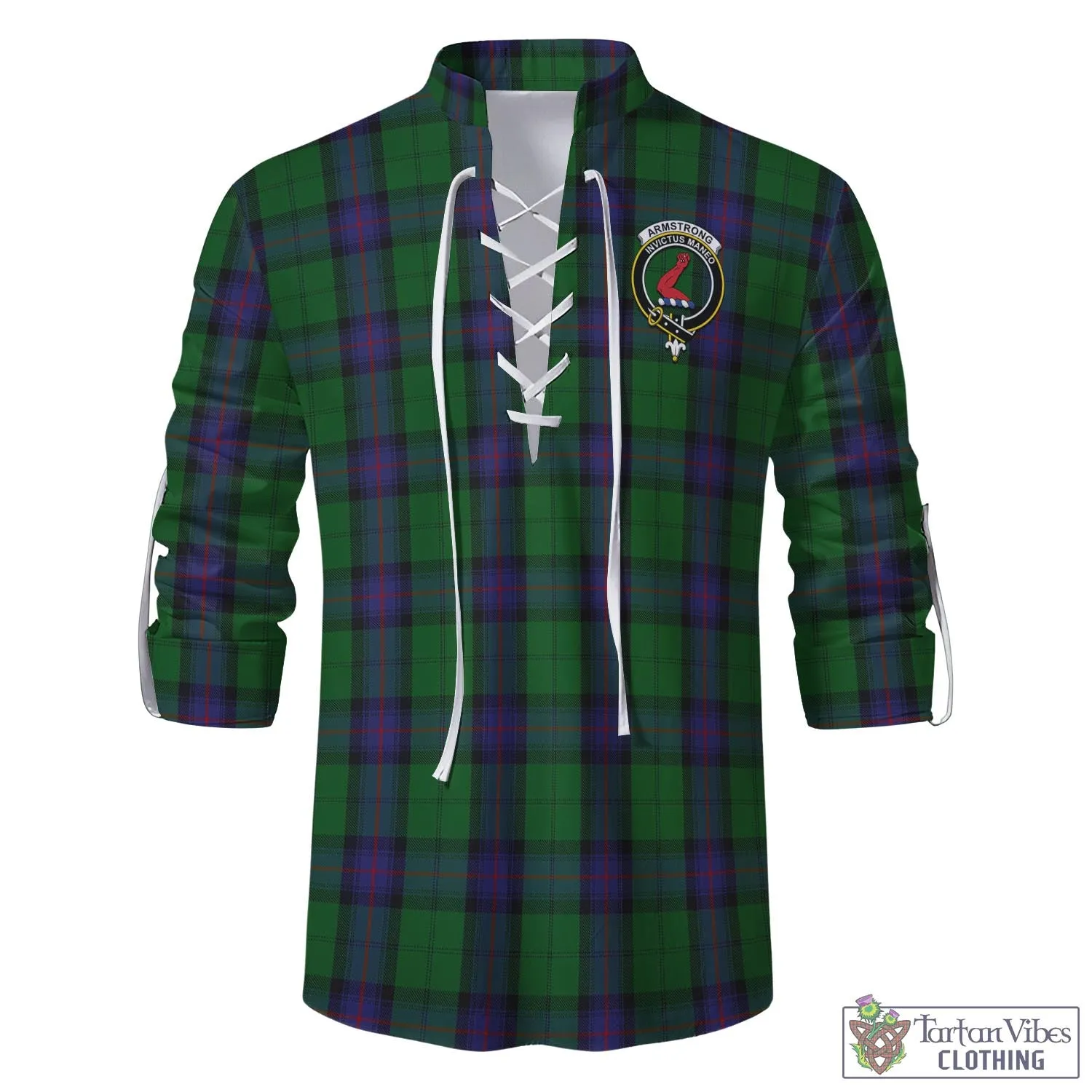 Armstrong Tartan Men's Scottish Traditional Jacobite Ghillie Kilt Shirt with Family Crest