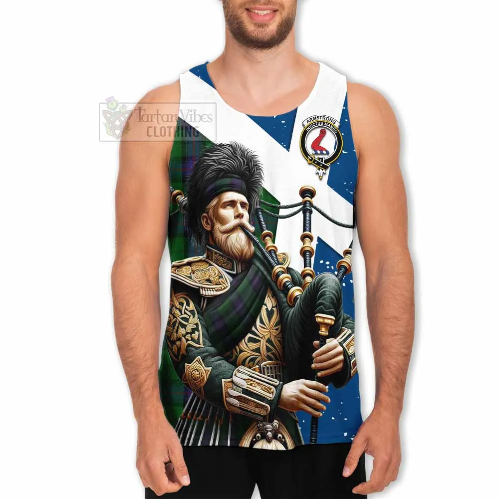 Armstrong Tartan Men's Tank Top with Family Crest Scottish Bagpiper Vibes