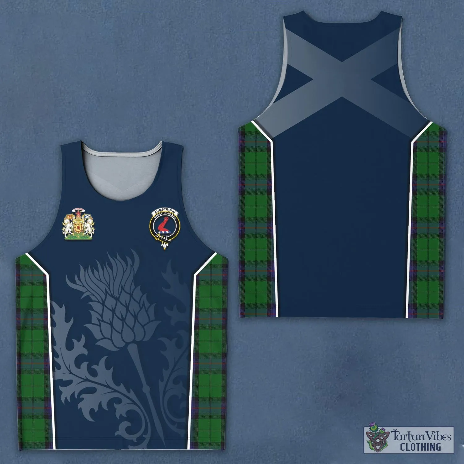 Armstrong Tartan Men's Tanks Top with Family Crest and Scottish Thistle Vibes Sport Style