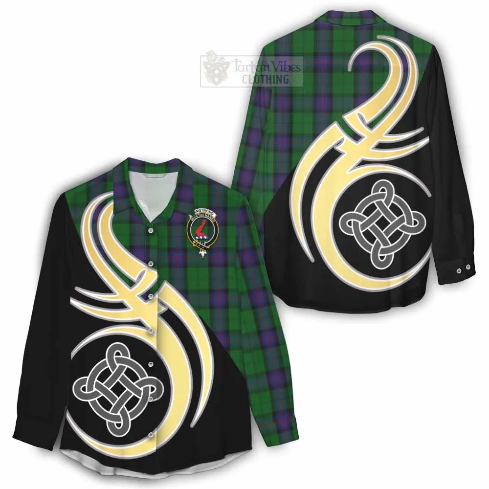 Armstrong Tartan Women's Casual Shirt with Family Crest and Celtic Symbol Style