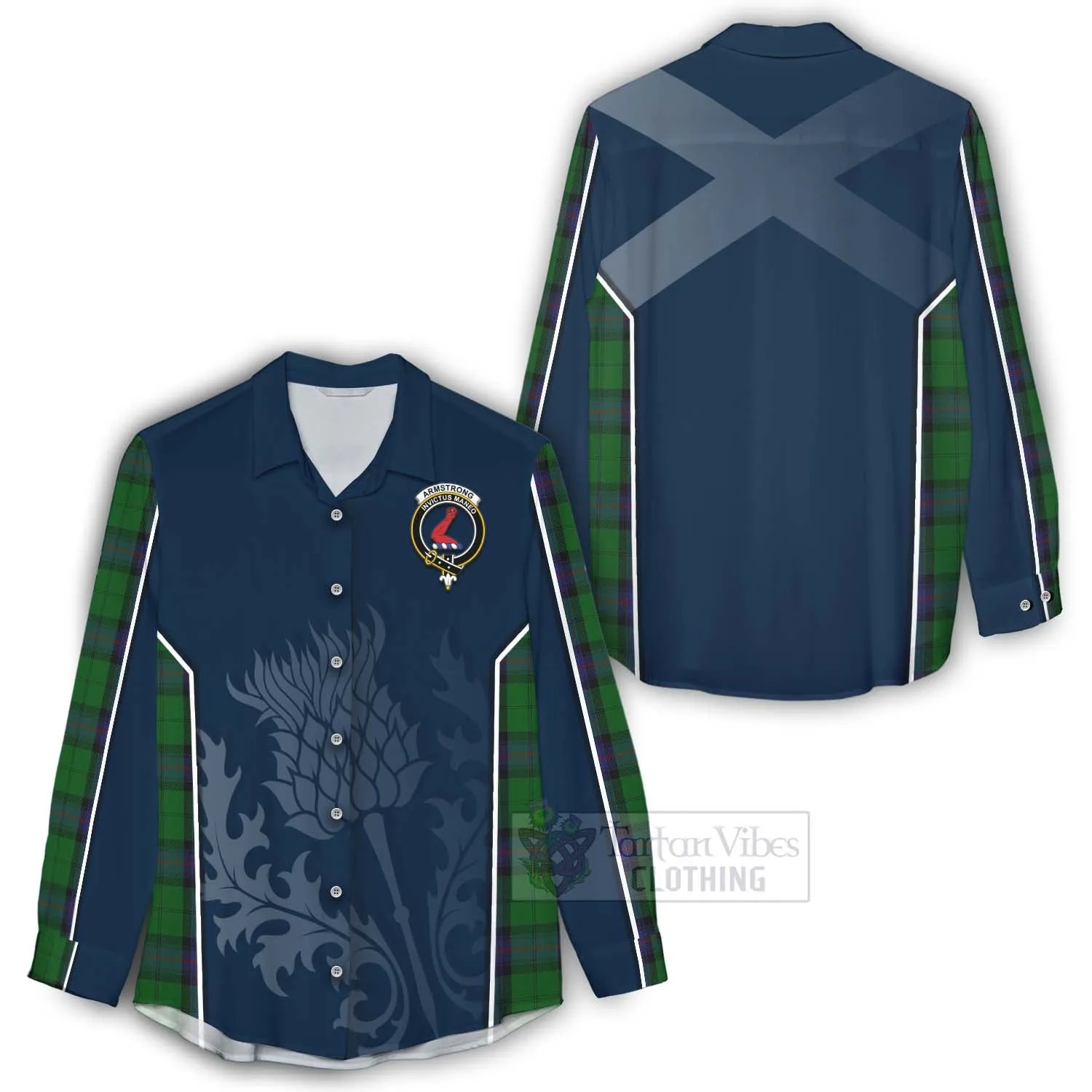 Armstrong Tartan Women's Casual Shirt with Family Crest and Scottish Thistle Vibes Sport Style