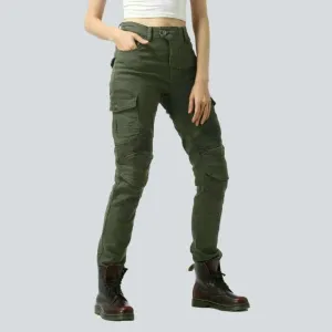 Army green women's biker jeans