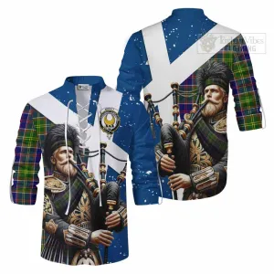 Arnott Tartan Ghillie Kilt Shirt with Family Crest Scottish Bagpiper Vibes