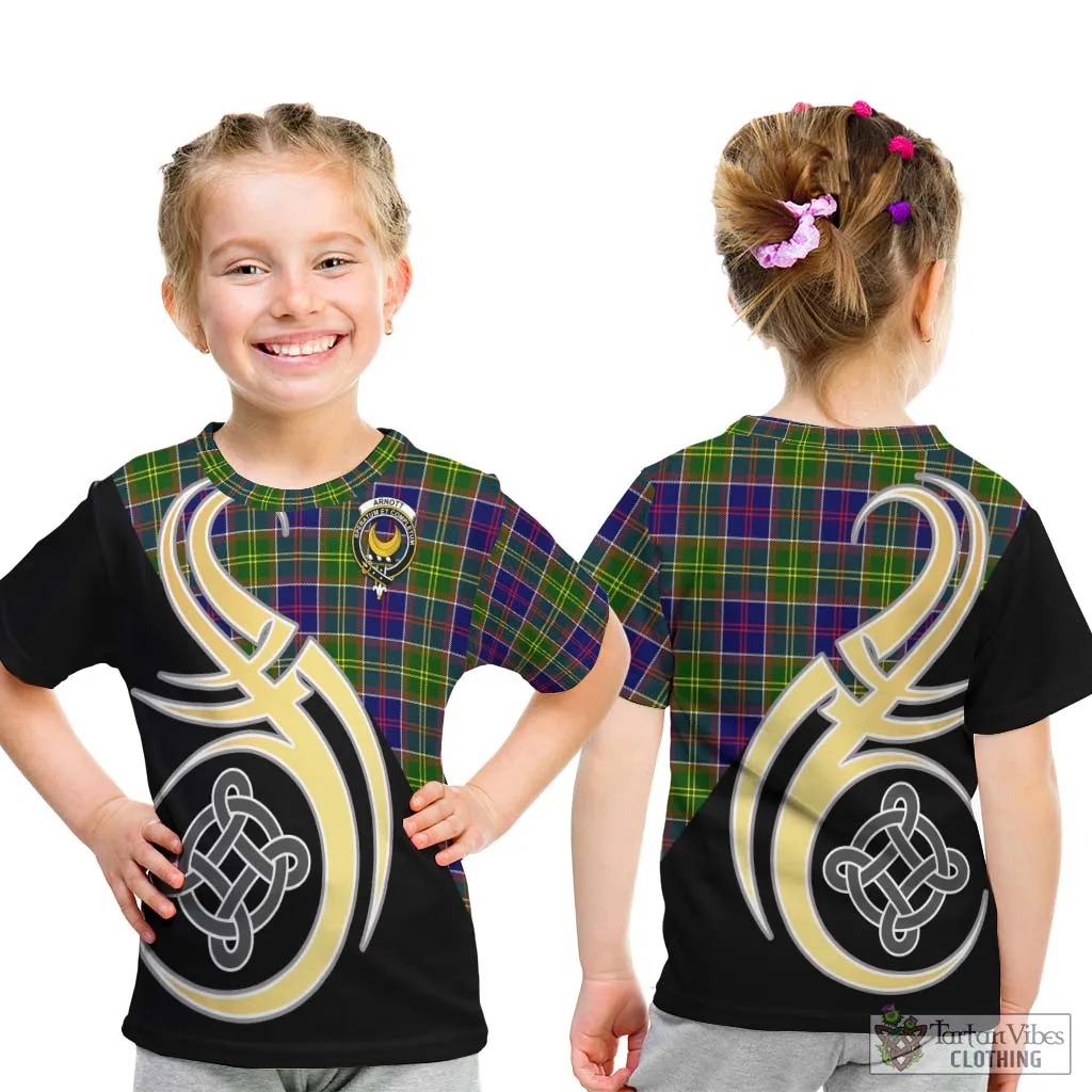 Arnott Tartan Kid T-Shirt with Family Crest and Celtic Symbol Style