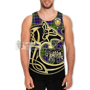 Arnott Tartan Men's Tank Top with Family Crest Celtic Wolf Style