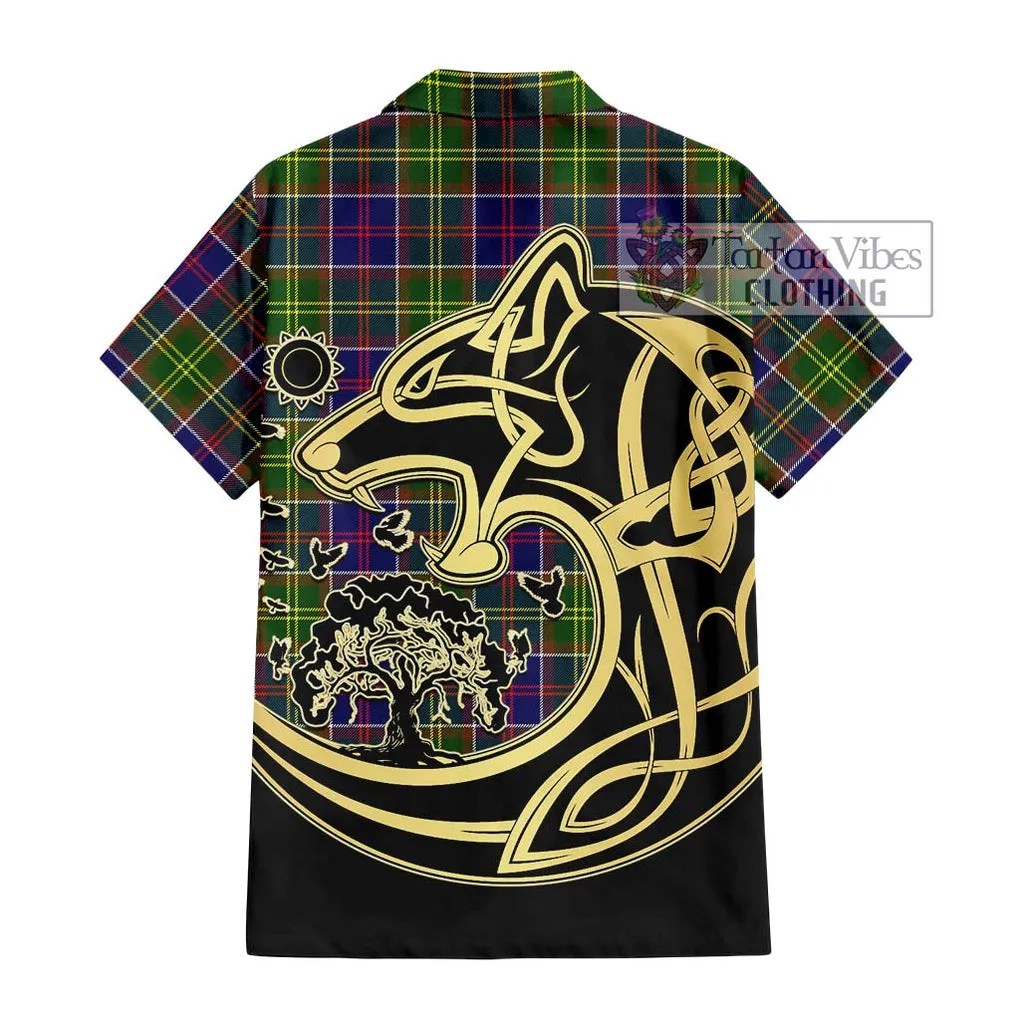 Arnott Tartan Short Sleeve Button Shirt with Family Crest Celtic Wolf Style