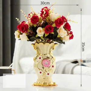 Arranjo de Flores com Vaso Vintage Ouro Fosco em Porcelana