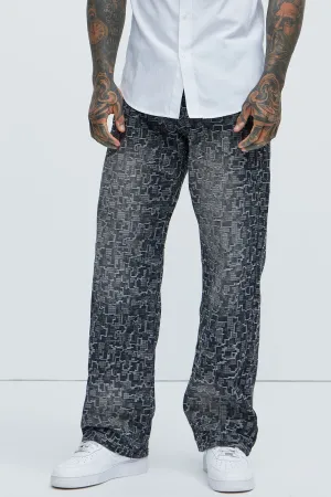 Arrow Jacquard Straight Jeans - Black Wash