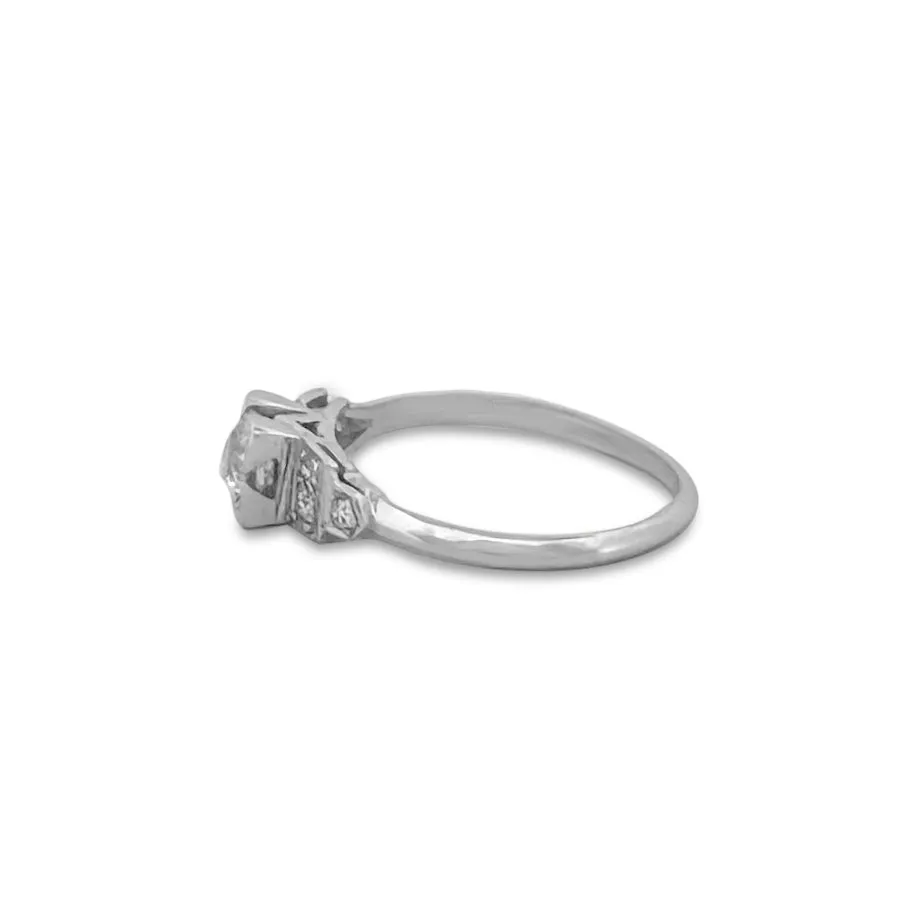 Art Deco 0.44ctw Old European & Single Cut Diamond Platinum Engagement Ring