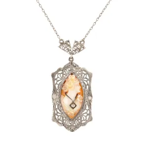 Art Deco 14k Diamond Cameo Necklace