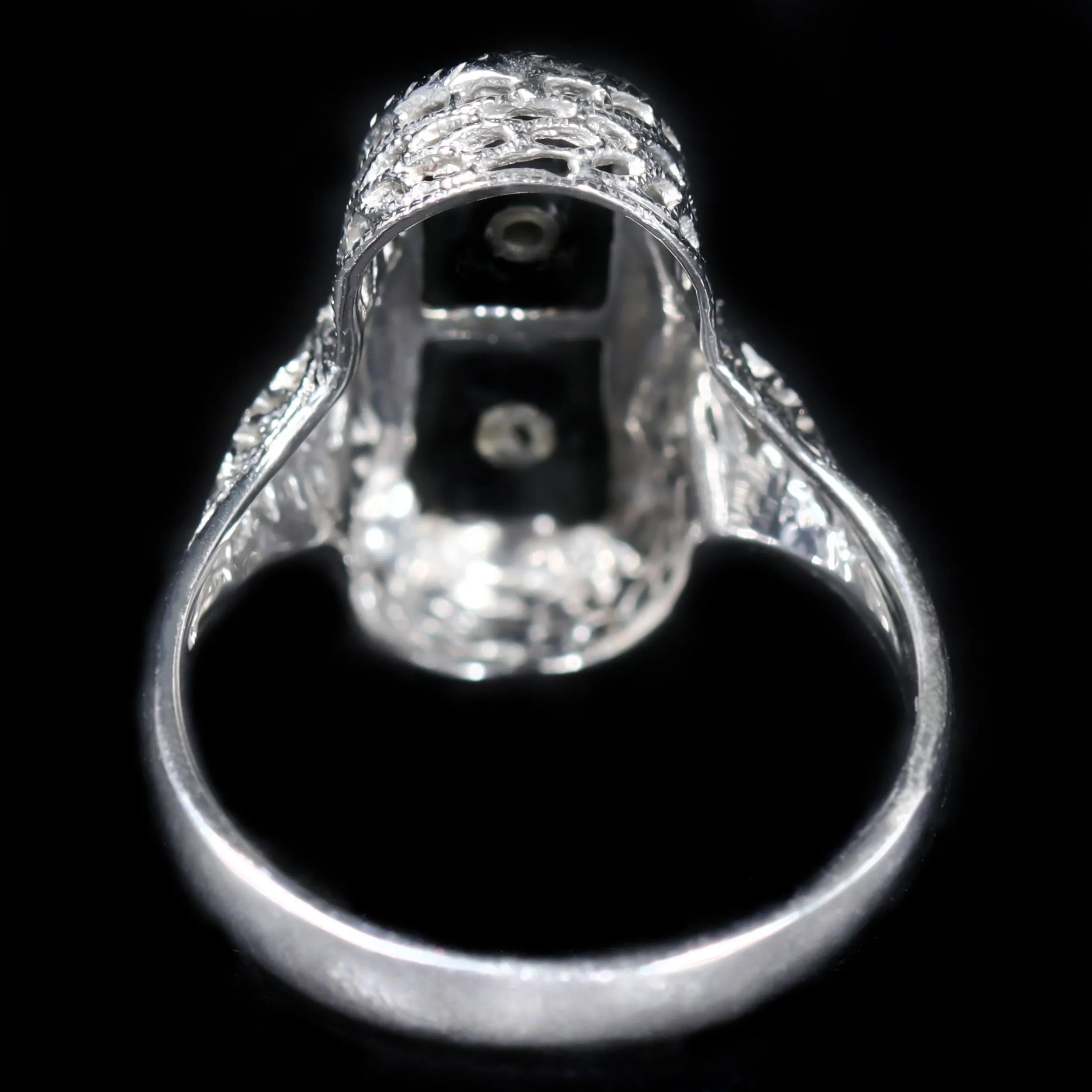 Art Deco 14K White Gold Onyx and Diamond Ring