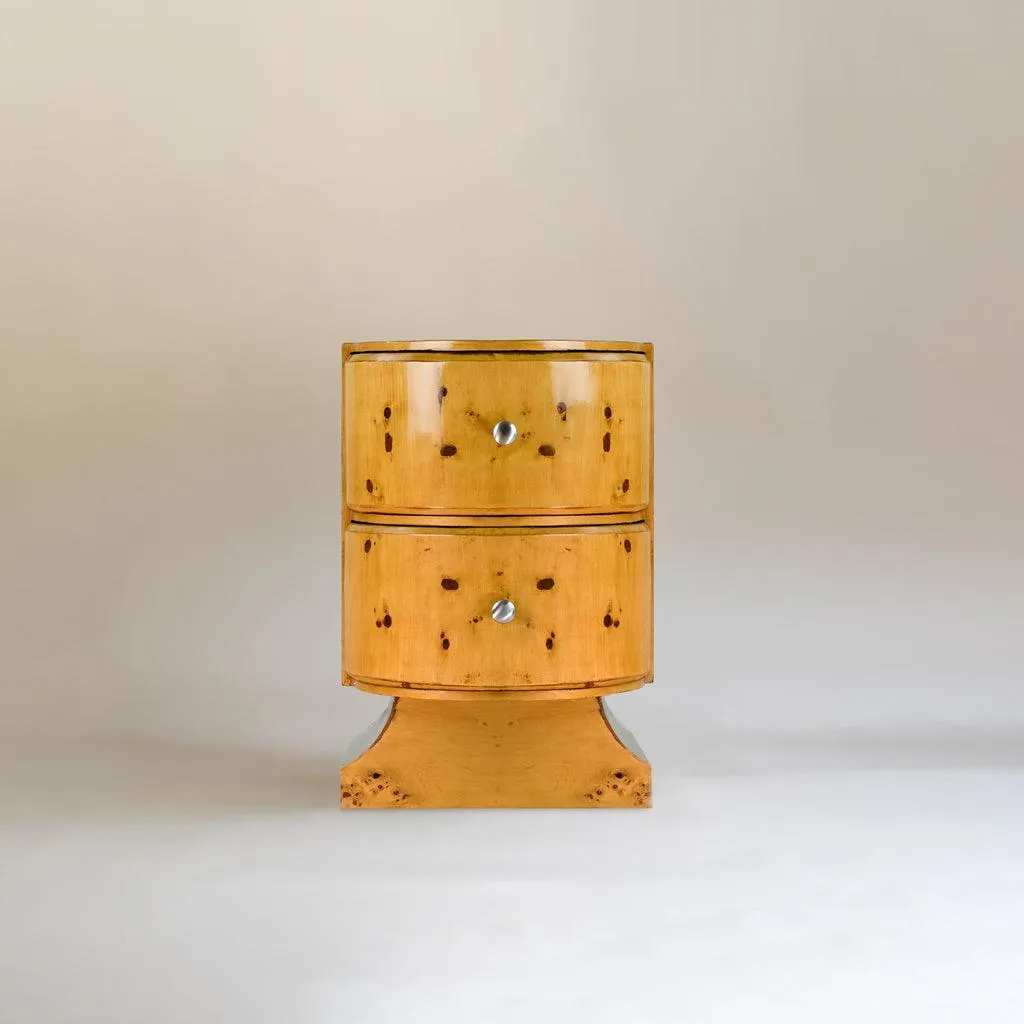 Art Deco Bed Side Table Drawers | Burl Wood Furniture