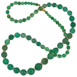 Art Deco Chrysoprase   Rock Crystal Bead Necklace 22"