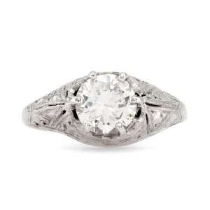 Art Deco Diamond Platinum Solitaire Engagement Filigree Ring