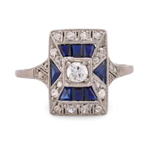 Art Deco Diamond Sapphire Platinum Ring