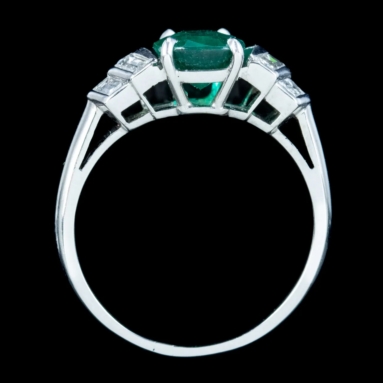 Art Deco Emerald Diamond Ring 1.67ct Emerald With Cert