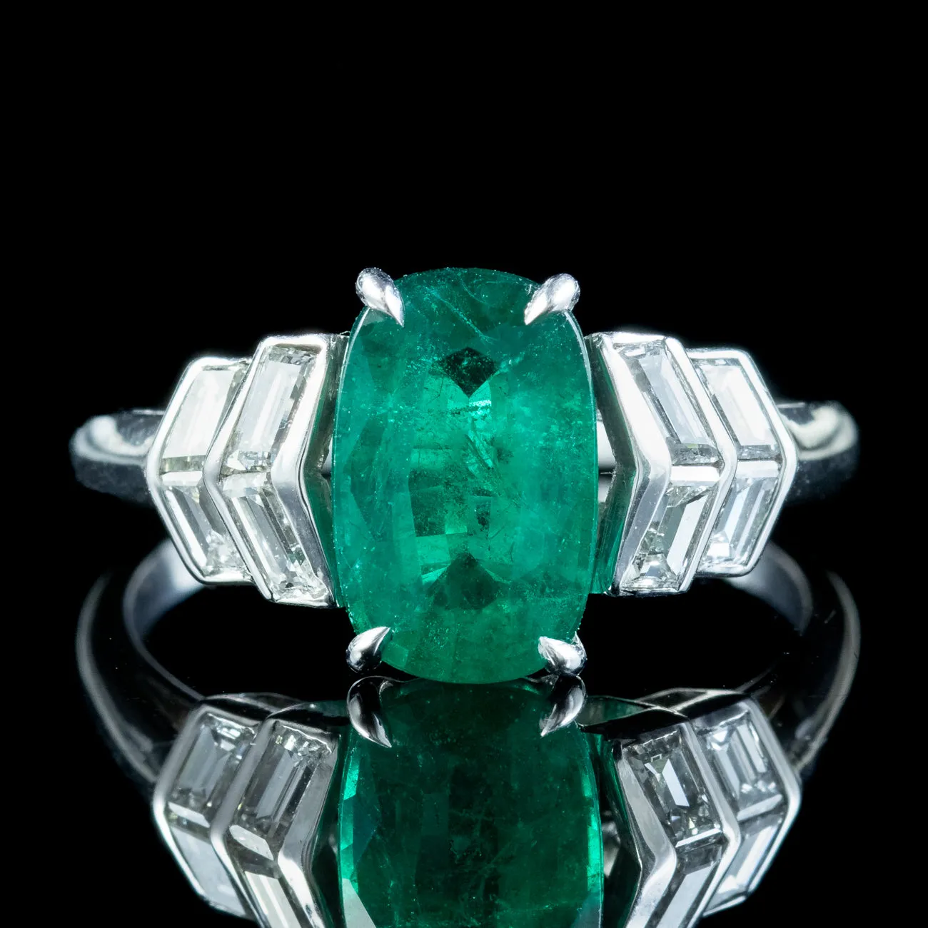 Art Deco Emerald Diamond Ring 1.67ct Emerald With Cert