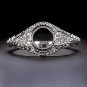 ART DECO ENGAGEMENT MOUNT ROUND BEZEL SET 6MM VINTAGE STYLE SETTING DIAMOND RING