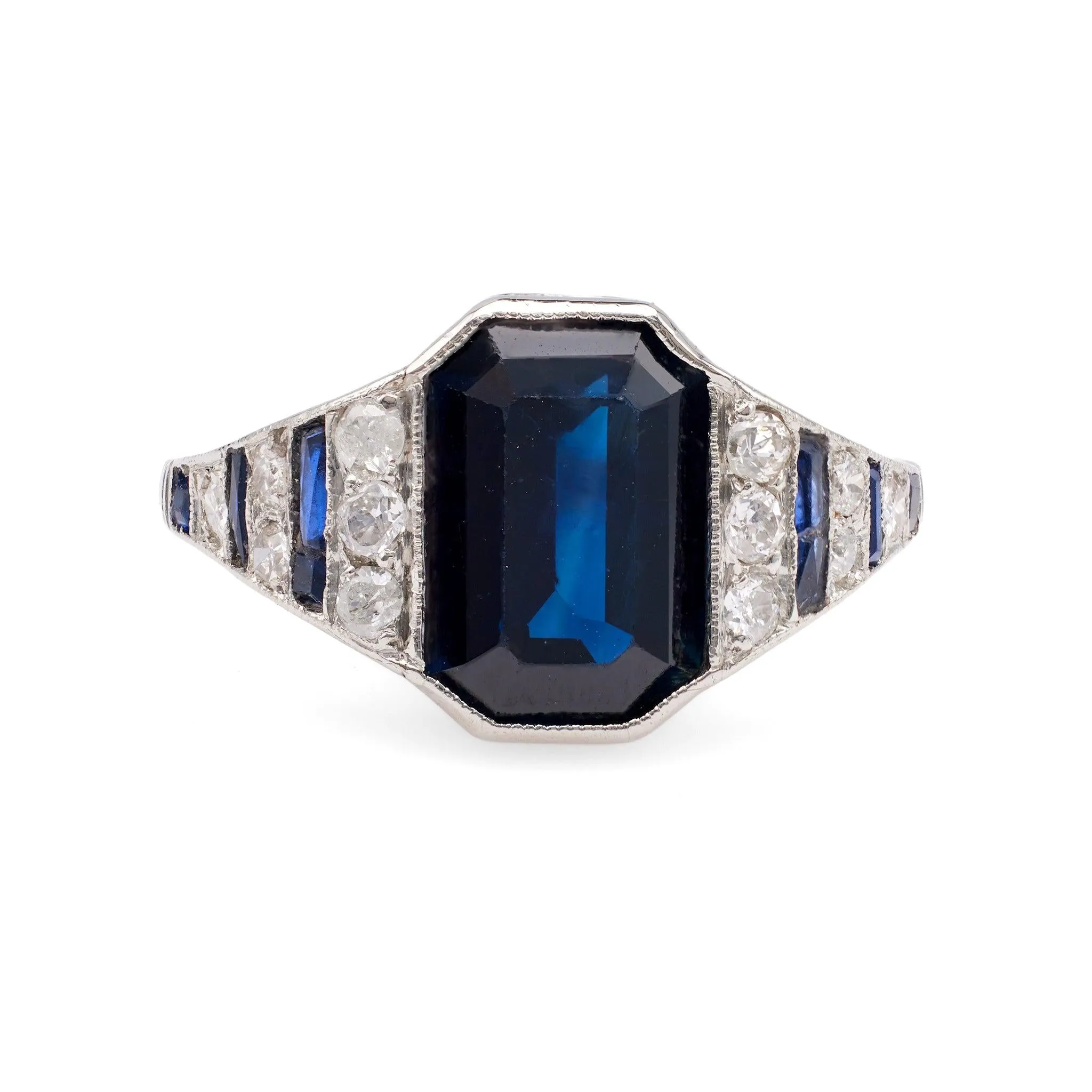 Art Deco French GIA 2.65 Carat Australian No Heat Sapphire Diamond 18k White Gol