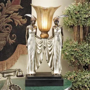 Art Deco Peacock Maidens Tabletop Lamp Statue By Artist Erte