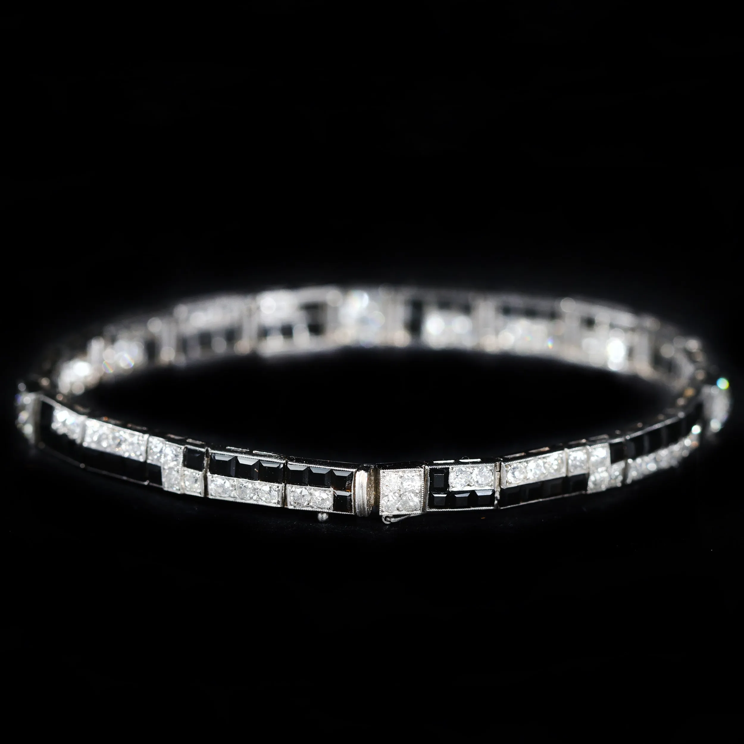 Art Deco Platinum Diamond and Black Onyx Bracelet