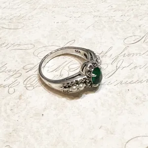 Art Deco Ring Silver Emerald Green Cubic Zirconia Marcasite