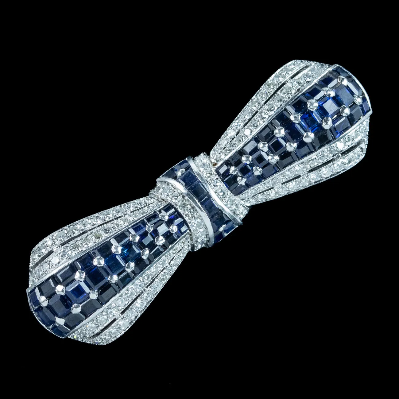 Art Deco Sapphire Diamond Bow Brooch Platinum