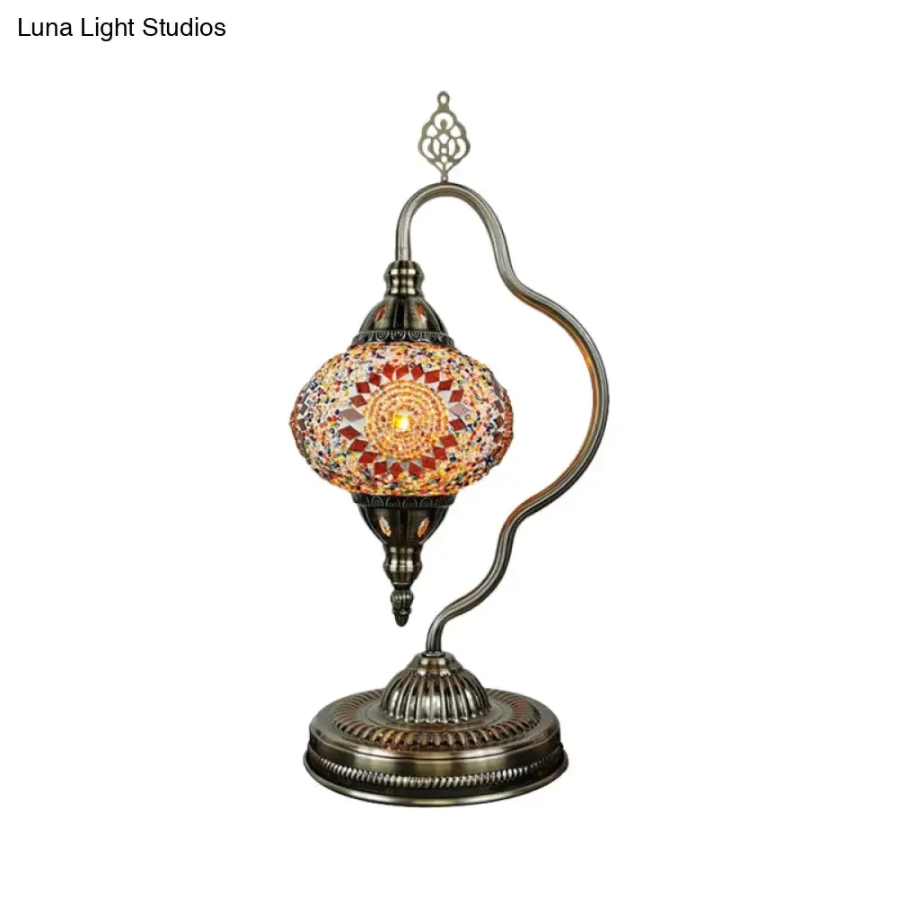 Art Deco Stained Glass Globe Table Lamp with Curvy Arm - White/Red/Yellow