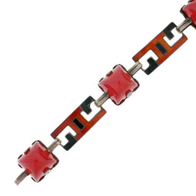 Art Deco Sterling Enamel & Faux Carnelian Link Bracelet